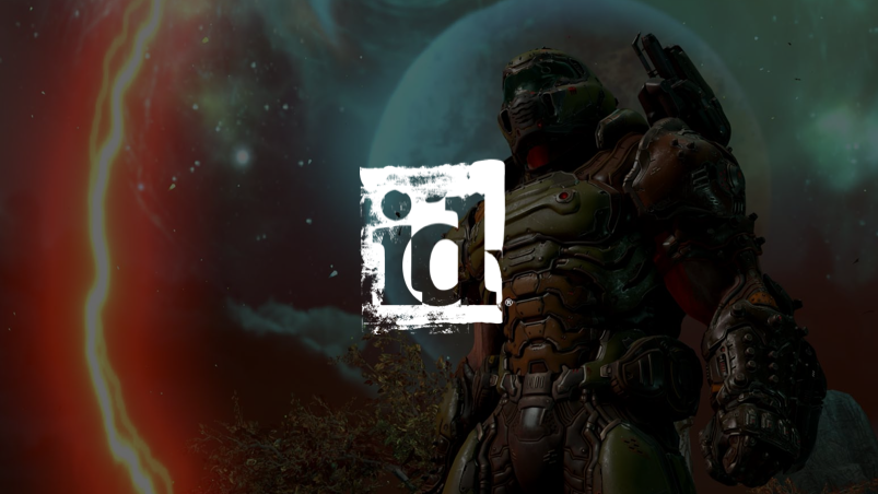 ID logo with Doom character in the background