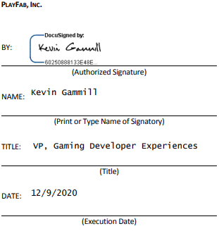 SCC Signature / By: Kevin Gammill / Name: Kevin Gammill / Title: VP, Gaming Developer Experiences / Date: 10/21/2020